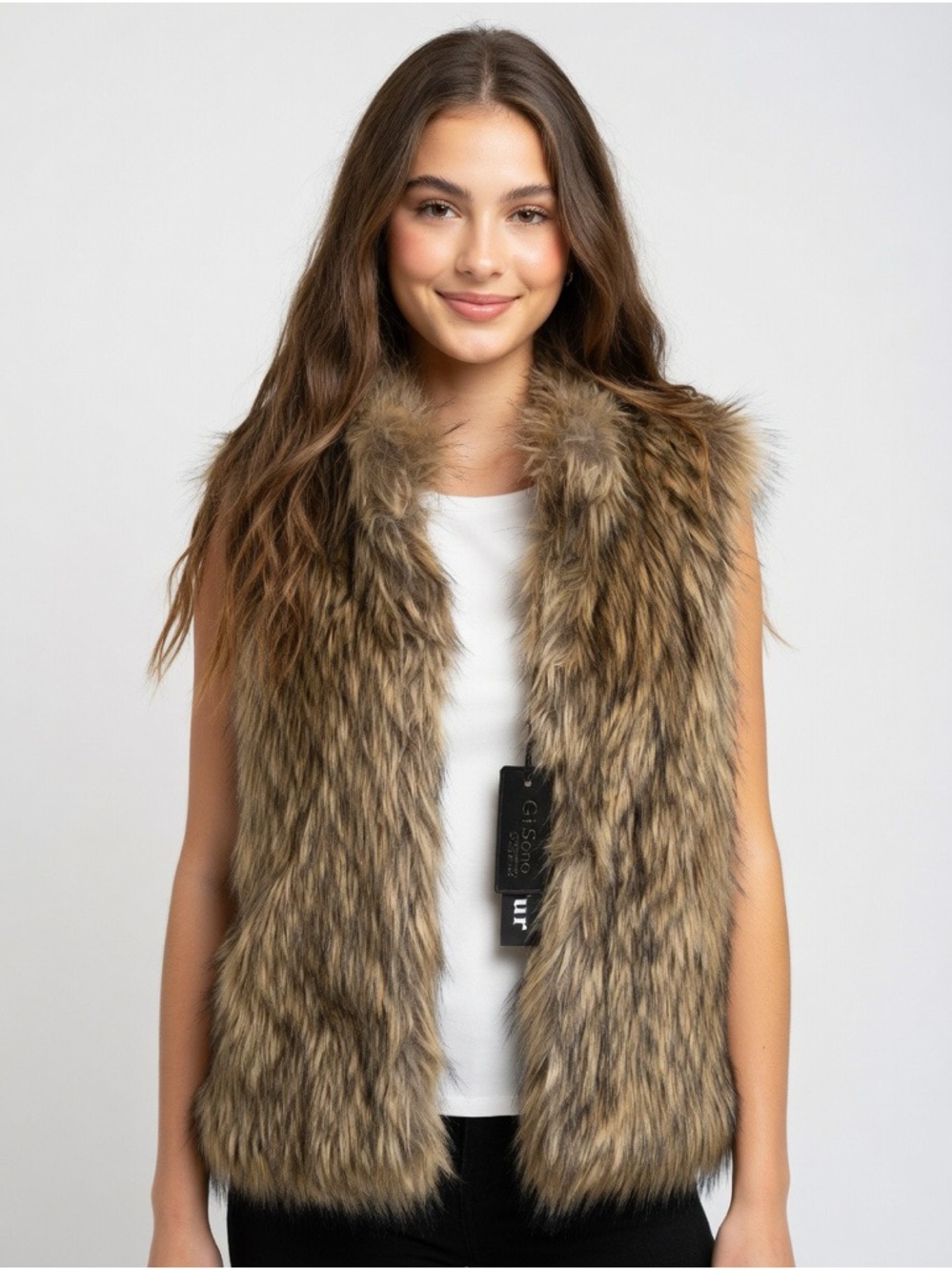 NWT Vintage Ci Sono Faux Fur Vest Women’s Black & Tan- Sabrina SZ Medium